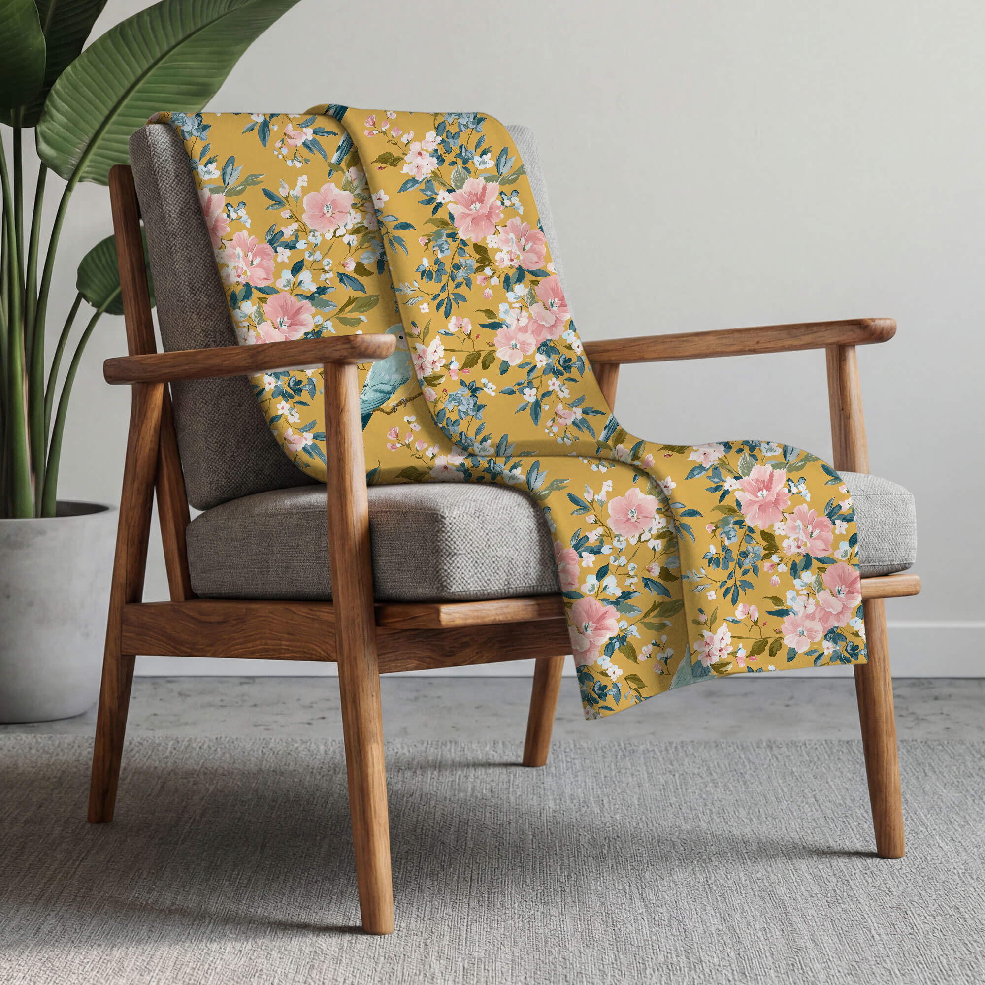 Floral and parrot.jpg in Throw Blanket